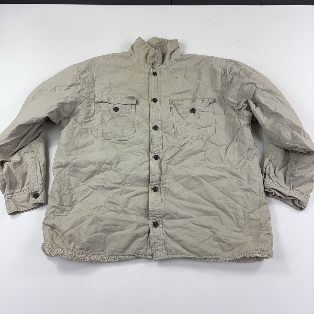 Levi's Jacket Mens 2XL Beige Canvas Military Sherpa Lined Button Stand Collar